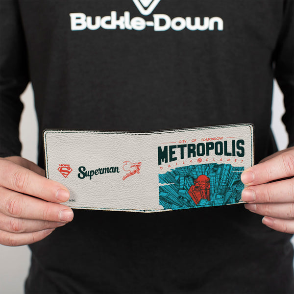 Buckle-Down Bi-Fold Wallet - Superman METROPOLIS DAILY PLANET Sky View White/Blue/Red