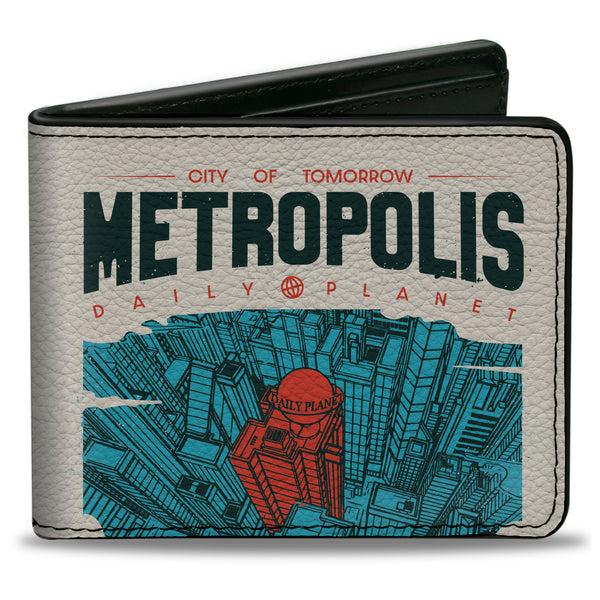 Buckle-Down Bi-Fold Wallet - Superman METROPOLIS DAILY PLANET Sky View White/Blue/Red