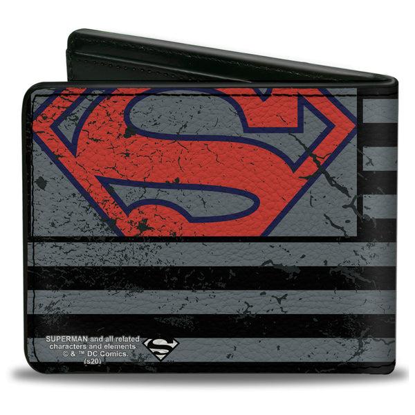 Buckle-Down Bi-Fold Wallet - Superman Shield Americana Weathered Gray Black Blue Red
