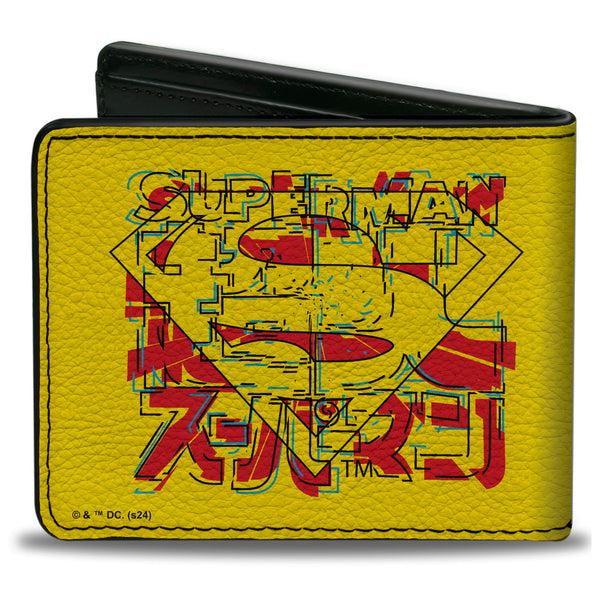 Buckle-Down Bi-Fold Wallet - SUPERMAN Shield With Japanese Text Yellow/Red