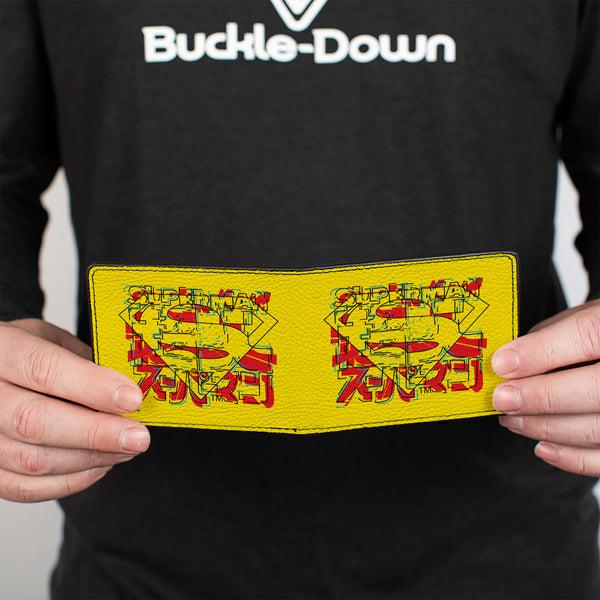 Buckle-Down Bi-Fold Wallet - SUPERMAN Shield With Japanese Text Yellow/Red