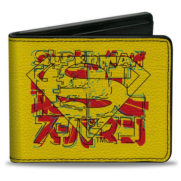 Buckle-Down Bi-Fold Wallet - SUPERMAN Shield with Japanese Text Yellow/Red