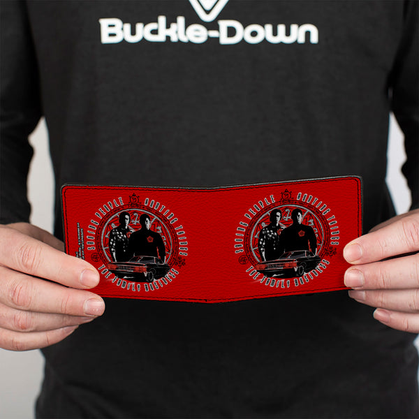 Buckle-Down Bi-Fold Wallet - Supernatural Sam & Dean Pose Impala Symbols SAVING PEOPLE-HUNTING THINGS-THE FAMILY BUSINESS Red Grays Black