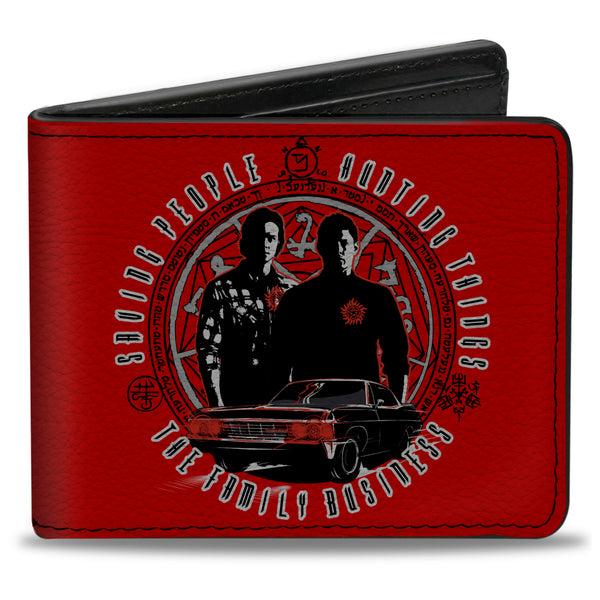 Buckle-Down Bi-Fold Wallet - Supernatural Sam & Dean Pose Impala Symbols SAVING PEOPLE-HUNTING THINGS-THE FAMILY BUSINESS Red Grays Black