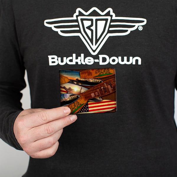 Buckle-Down Bi-Fold Wallet - Surfboards Cali Scenes US Flag Stacked Brown3