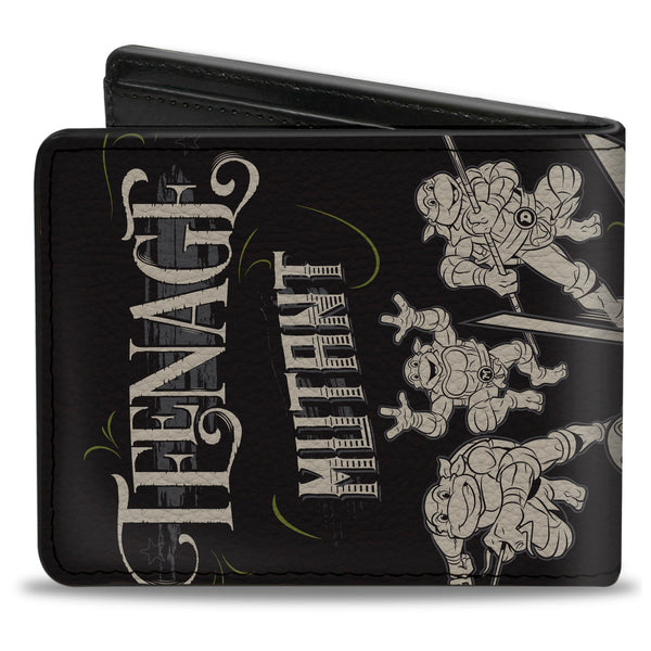 Buckle-Down Bi-Fold Wallet - TEENAGE MUTANT NINJA TURTLES Est. 1984 Action Poses Black/White