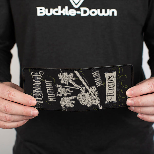 Buckle-Down Bi-Fold Wallet - TEENAGE MUTANT NINJA TURTLES Est. 1984 Action Poses Black/White