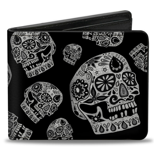 Buckle-Down Bi-Fold Wallet - The Dust of Living II Sugar Skulls Black White