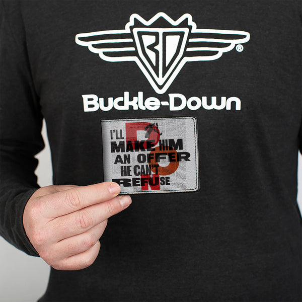 Buckle-Down Bi-Fold Wallet - The Godfather I'LL MAKE HIM AN OFFER And Title Logo News Print White/Black/Red