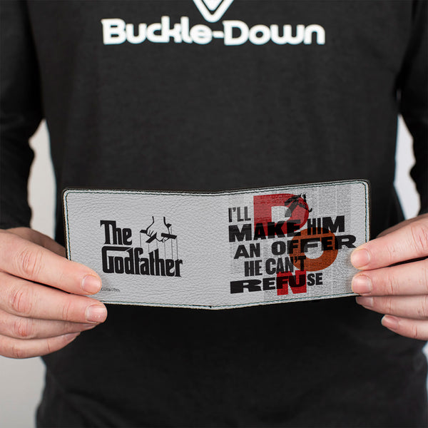Buckle-Down Bi-Fold Wallet - The Godfather I'LL MAKE HIM AN OFFER And Title Logo News Print White/Black/Red