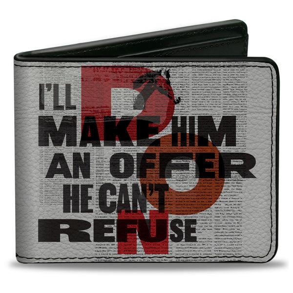 Buckle-Down Bi-Fold Wallet - The Godfather I'LL MAKE HIM AN OFFER and Title Logo News Print White/Black/Red
