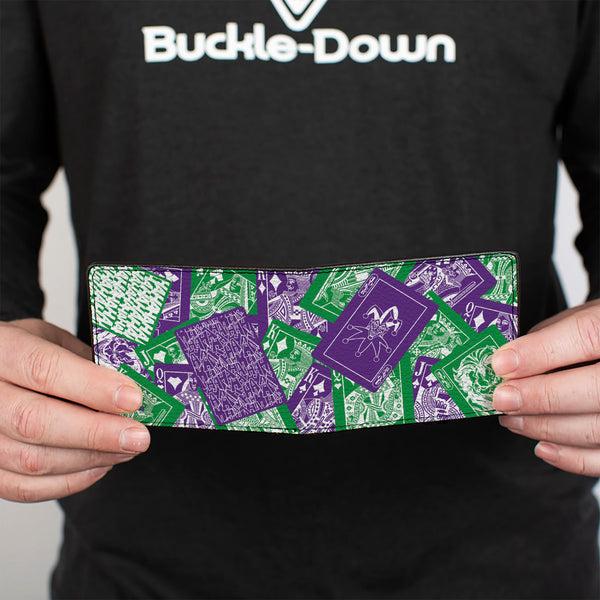 Buckle-Down Bi-Fold Wallet - The Joker Deck Of Cards Stacked Green/Purple/White
