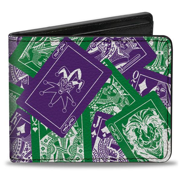 Buckle-Down Bi-Fold Wallet - The Joker Deck of Cards Stacked Green/Purple/White