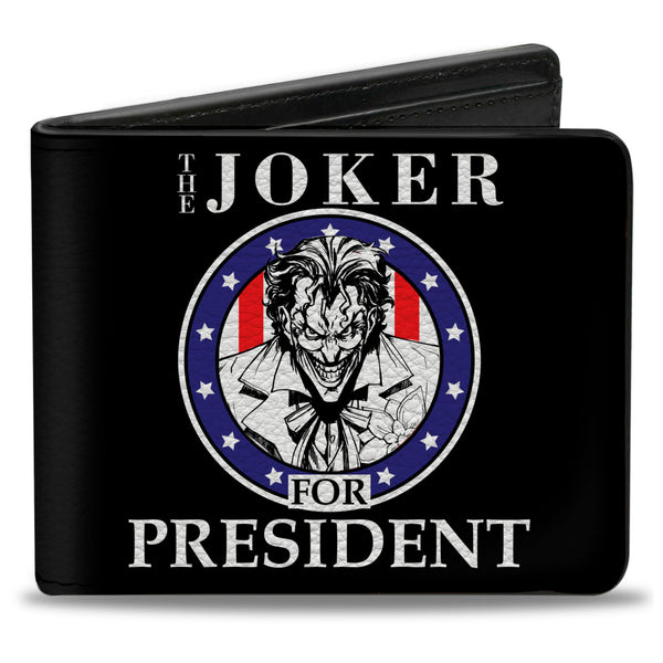 Buckle-Down Bi-Fold Wallet - THE JOKER FOR PRESIDENT Seal Black White Blue Red
