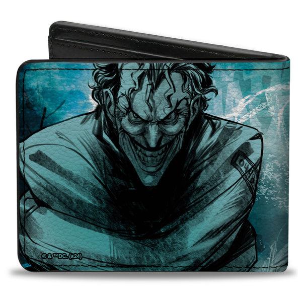 Buckle-Down Bi-Fold Wallet - THE JOKER Straight Jacket Pose And Title Logo Blues/Black/White