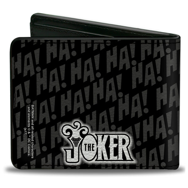 Buckle-Down Bi-Fold Wallet - THE JOKER Wine Glass Pose HA HA Black Grays White