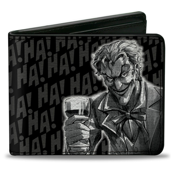 Buckle-Down Bi-Fold Wallet - THE JOKER Wine Glass Pose HA HA Black Grays White