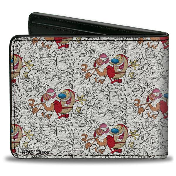 Buckle-Down Bi-Fold Wallet - The Ren & Stimpy Show Poses Collage Outline Full Color