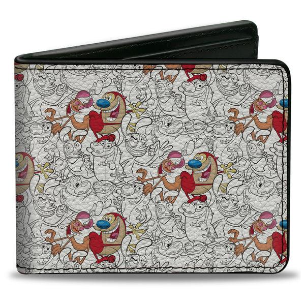 Buckle-Down Bi-Fold Wallet - The Ren & Stimpy Show Poses Collage Outline Full Color
