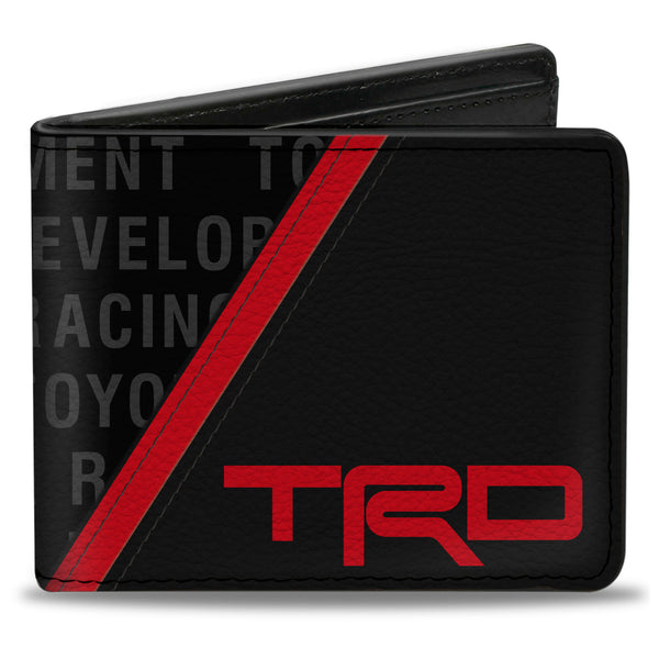 Buckle-Down Bi-Fold Wallet - Toyota TRD Logo and TOYOTA RACING DEVELOPMENT Text Stripe Black/Red/Gray