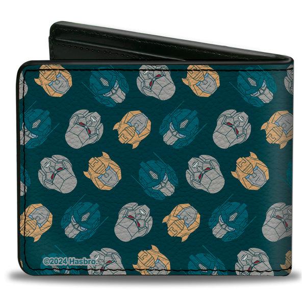 Buckle-Down Bi-Fold Wallet - Transformers BumbleBee Optimus Prime And Megatron Heads Collage Blue