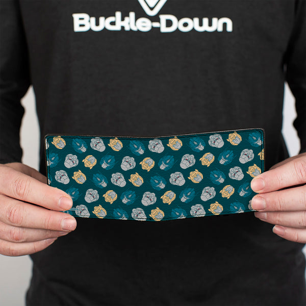 Buckle-Down Bi-Fold Wallet - Transformers BumbleBee Optimus Prime And Megatron Heads Collage Blue