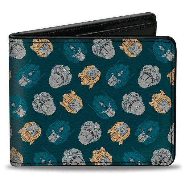Buckle-Down Bi-Fold Wallet - Transformers BumbleBee Optimus Prime and Megatron Heads Collage Blue