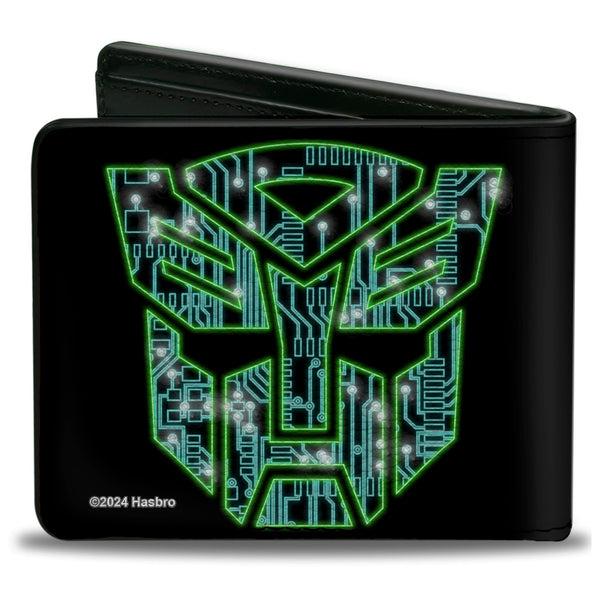Buckle-Down Bi-Fold Wallet - Transformers Electric GRIMLOCK Pose And Autobot Circuit Logo Black/Green/Blue/Red