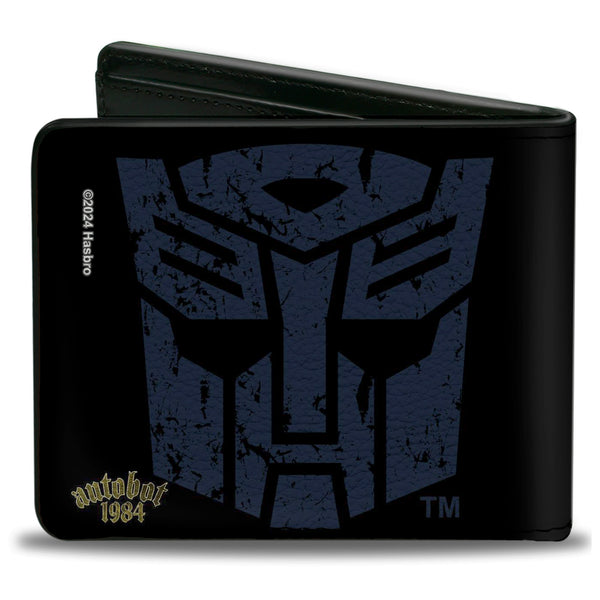 Buckle-Down Bi-Fold Wallet - Transformers GRIMLOCK Sword Pose And Autobot Shield Black/Blue/Beige