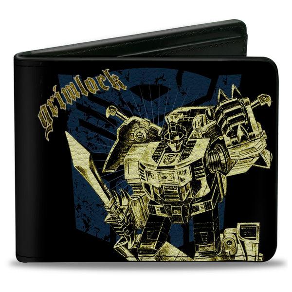 Buckle-Down Bi-Fold Wallet - Transformers GRIMLOCK Sword Pose and Autobot Shield Black/Blue/Beige