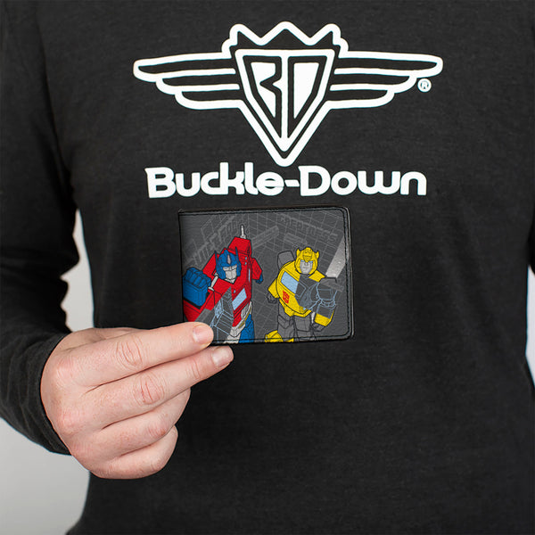 Buckle-Down Bi-Fold Wallet - TRANSFORMERS Optimus Prime And Bumblebee BUILT FOR GREATNESS Pose Grays