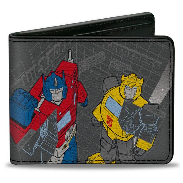 Buckle-Down Bi-Fold Wallet - TRANSFORMERS Optimus Prime and Bumblebee BUILT FOR GREATNESS Pose Grays