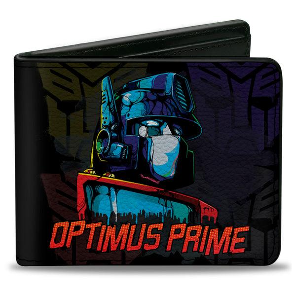 Buckle-Down Bi-Fold Wallet - Transformers OPTIMUS PRIME Pose/Autobot Fade Black/Multi Color
