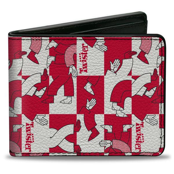 Buckle-Down Bi-Fold Wallet - Twister Arm and Leg Pose Blocks Checker White/Red