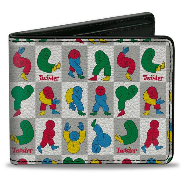 Buckle-Down Bi-Fold Wallet - Twister Character Pose Blocks Checker White/Gray/Multi Color