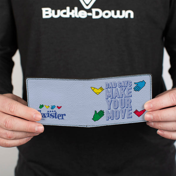Buckle-Down Bi-Fold Wallet - Twister DAD SAYS MAKE YOUR MOVE And Game Icons Light Blue/Multi Color