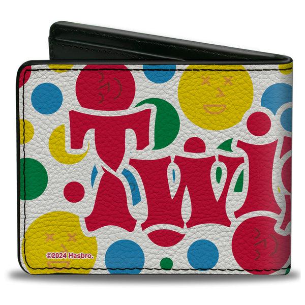 Buckle-Down Bi-Fold Wallet - TWISTER Game Icons And Circle Expressions White/Multi Color