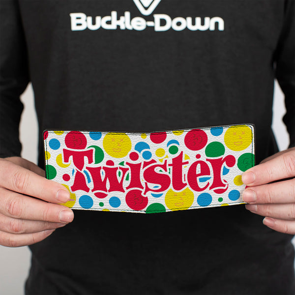 Buckle-Down Bi-Fold Wallet - TWISTER Game Icons And Circle Expressions White/Multi Color
