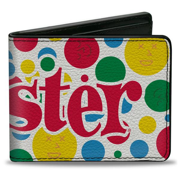 Buckle-Down Bi-Fold Wallet - TWISTER Game Icons and Circle Expressions White/Multi Color