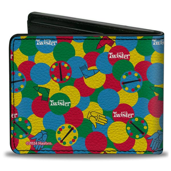 Buckle-Down Bi-Fold Wallet - Twister Game Icons And Circle Spots Stacked Multi Color