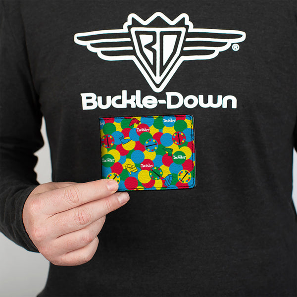 Buckle-Down Bi-Fold Wallet - Twister Game Icons And Circle Spots Stacked Multi Color