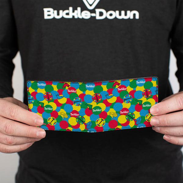 Buckle-Down Bi-Fold Wallet - Twister Game Icons And Circle Spots Stacked Multi Color