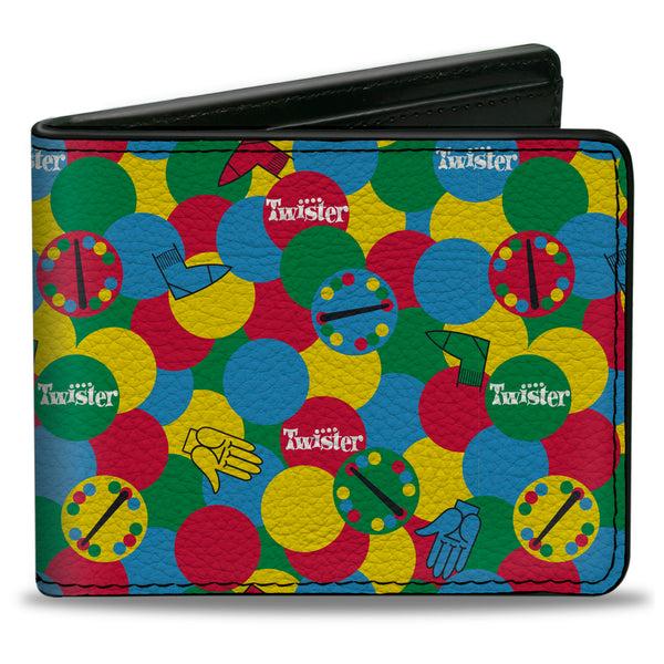 Buckle-Down Bi-Fold Wallet - Twister Game Icons and Circle Spots Stacked Multi Color