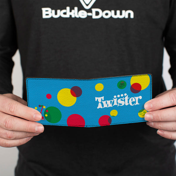 Buckle-Down Bi-Fold Wallet - TWISTER Vintage Game Logo And Icons Blue/Multi Color