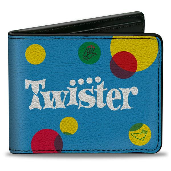 Buckle-Down Bi-Fold Wallet - TWISTER Vintage Game Logo and Icons Blue/Multi Color