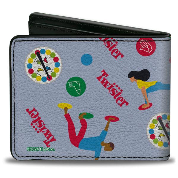 Buckle-Down Bi-Fold Wallet - TWISTER Vintage Game Logo And Player Poses Gray/Multi Color