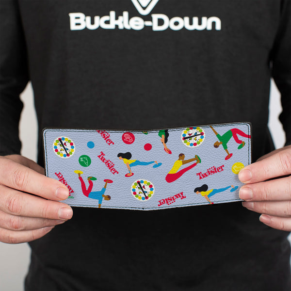 Buckle-Down Bi-Fold Wallet - TWISTER Vintage Game Logo And Player Poses Gray/Multi Color
