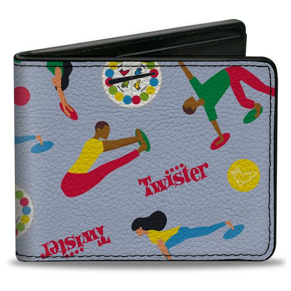 Buckle-Down Bi-Fold Wallet - TWISTER Vintage Game Logo and Player Poses Gray/Multi Color