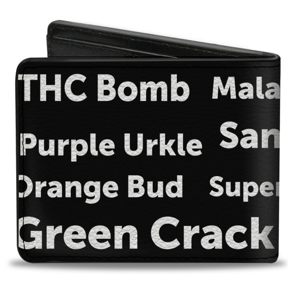 Buckle-Down Bi-Fold Wallet - Verbiage Marijuana Strains Black White