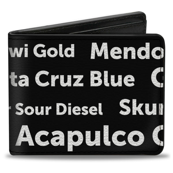 Buckle-Down Bi-Fold Wallet - Verbiage Marijuana Strains Black White